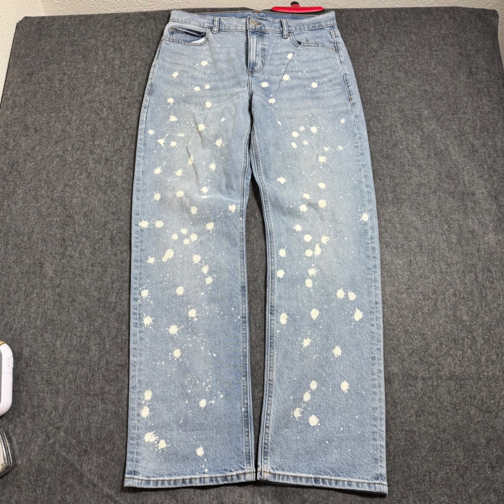 Mode of One Mens Straight Leg Paint Splatter Jeans Light Wash Blue Size 32